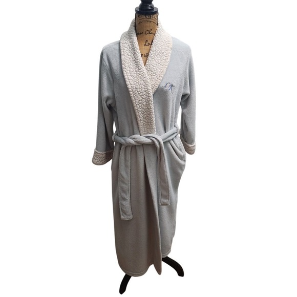 Oscar de la Renta Plush Robe Sherpa Trim Cozy‎ Spa Bathrobe L/XL - Picture 1 of 9